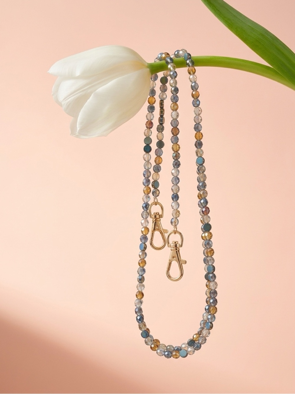 Multicolor Faceted Bead Crossbody Phone Strap with Gold Hardware